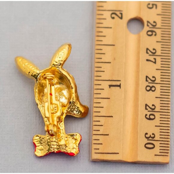 Golden kangaroo with bow vintage brooch (CW1) - Picture 2 of 2